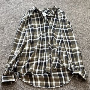 Vans Plaid Button Up Shirt Women’s XS Olive Green Flannel Top